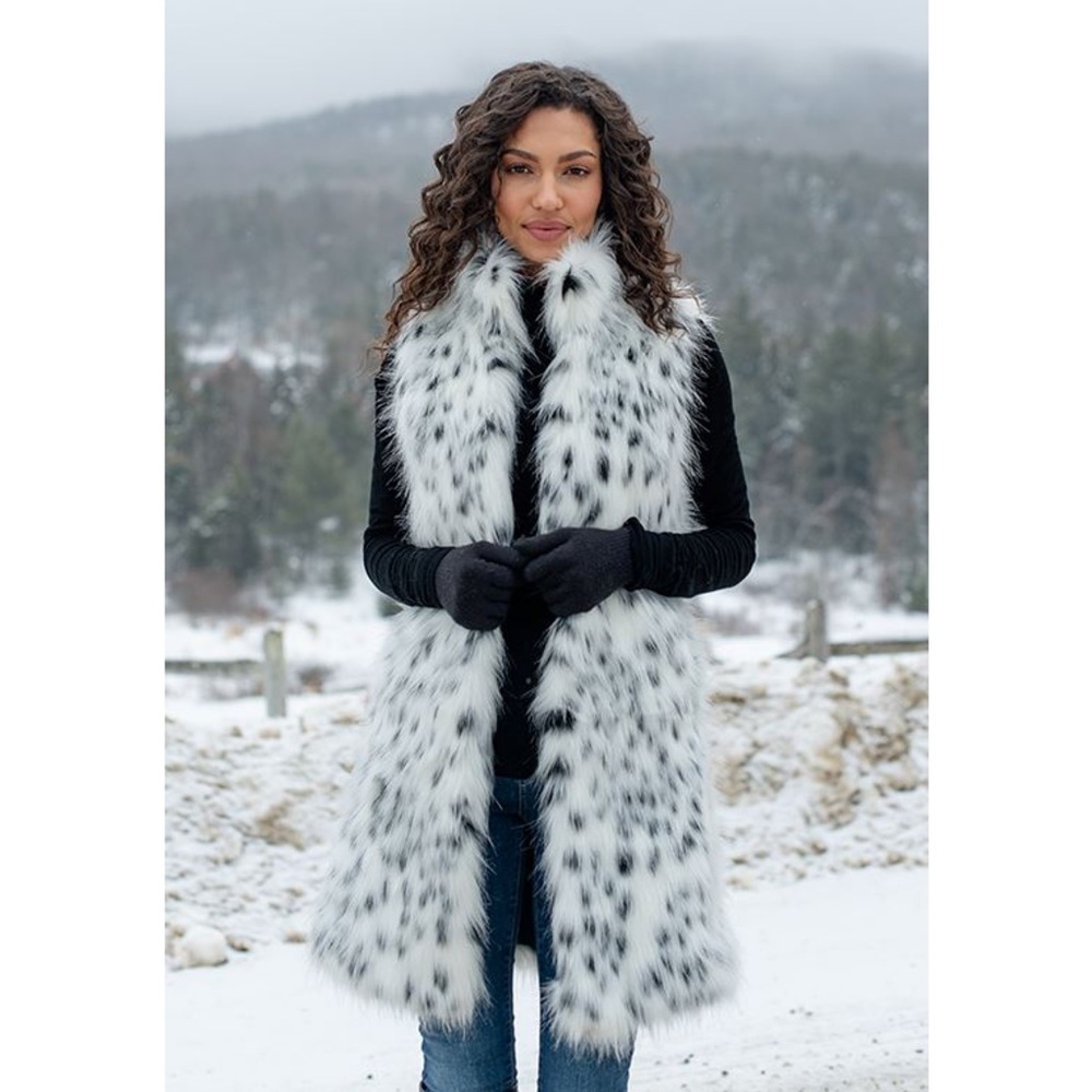 Donna Salyers • Fabulous Furs Frosted Leopard Faux Fur Long Vest Coat ~ NWT!  🖤